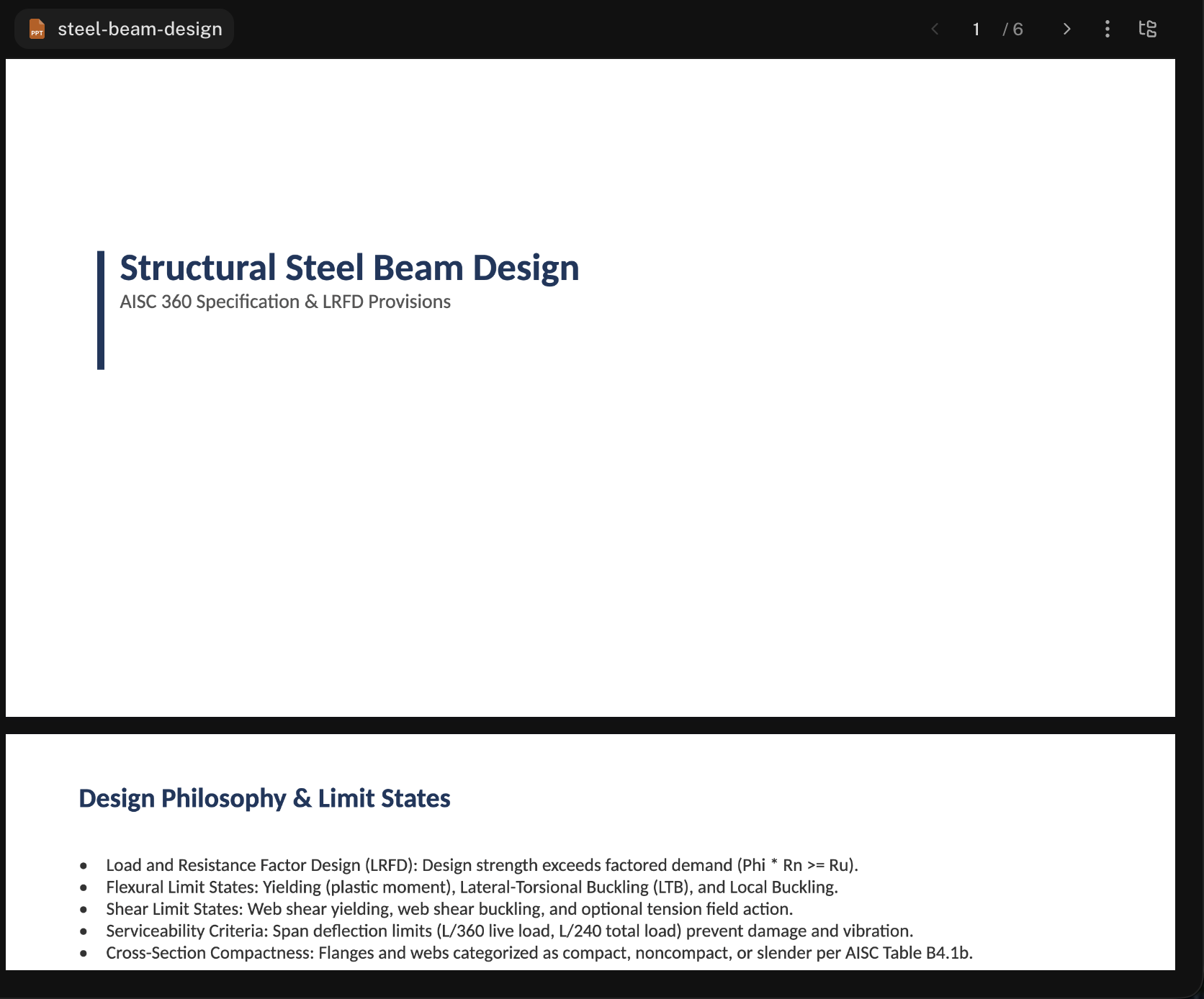 A PowerPoint deck in the Canvas showing its title slide